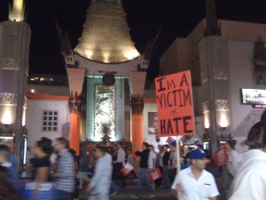 March infront of Graumans Theatre on Hollywood Blvd.